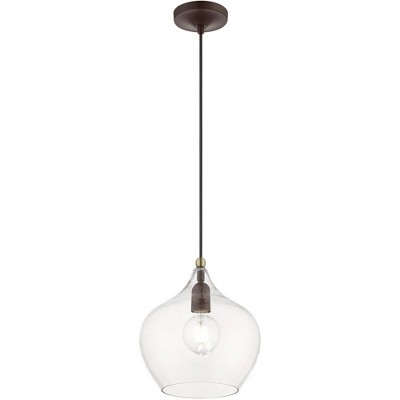 Aldrich Clear Glass Pendant Light with Bronze and Brass Accents