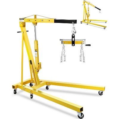 2-Ton Folding Engine Hoist with Lever, Hydraulic Shop Crane with 6 Swivel Wheels & Adjustable Boom (0.5T-2T), Heavy-Duty Cherry Picker for Garage