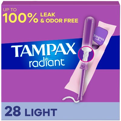 Tampax Radiant Light Absorbency Plastic Applicator and LeakGuard Braid Unscented Tampons - 28ct