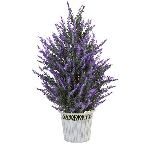 Nearly Natural Lavender in White Wicker Planter Artificial Plant - 1 of 1