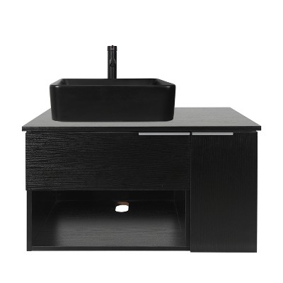 ELECWISH 28-Inch Bathroom Vanity, Modern Black Wall Mounted Bathroom Vanity with 1-Door and 1-Drawer