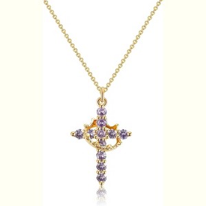 14K Gold Plated Crown Cross Pendant Necklace Non Tarnish Religious Gift M06 Alexandrite Purple, Jun - 1 of 4