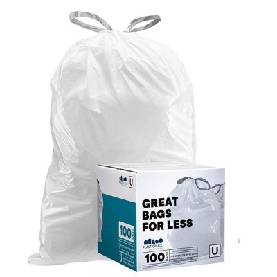 simplehuman Code N Custom Fit Drawstring Trash Bags, 100 Count, 45-50 Liter  / 12-13 Gallon, White 