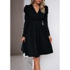 Women's Puff Sleeve Dress Wrap V-Neck Midi Dress Flowy Elegant Party Dresses - 2 of 4