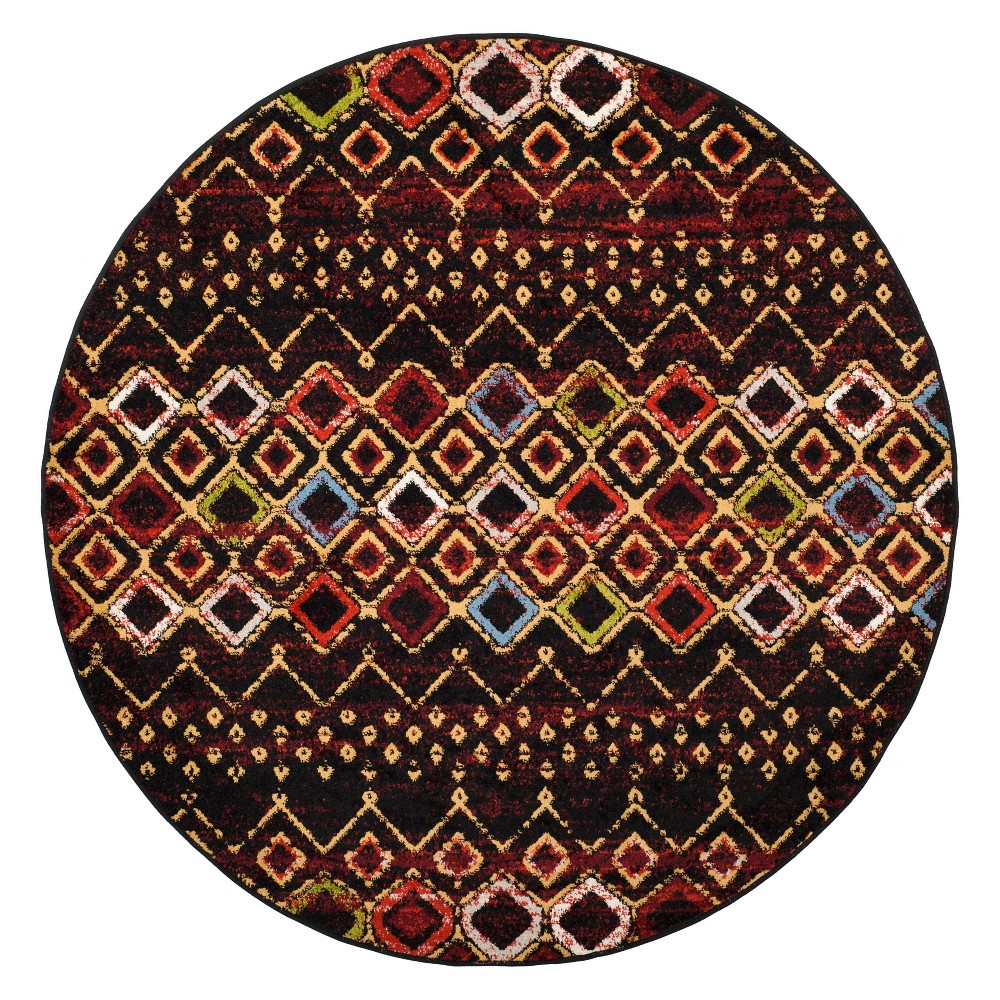 5'1in Geometric Round Area Rug Black - Safavieh