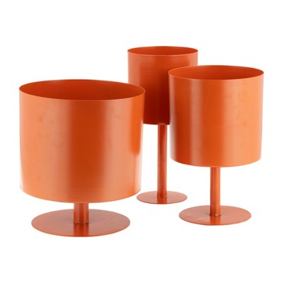 Burnt Orange Metal Indoor Outdoor Planter with Stand, 13" Height