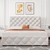 Full Size Bed Frame with 4 Storage Drawers and Adjustable Headboard, Linen Upholstered Platform Bed Frame, Diamond Stitched Button Tufted, White - 3 of 4