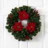 Nearly Natural 24” Poinsettia, Berry and Pinecone Artificial Wreath with 50 Warm White LED Lights - 2 of 4