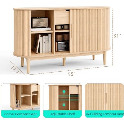 LINSY HOME Sideboard Buffet Cabinet with Storage, 55" Fluted Coffee Bar Cabinet with Tambour Sliding Doors and Drawer, Mid Century Modern Wood Storage Buffet — фото 3