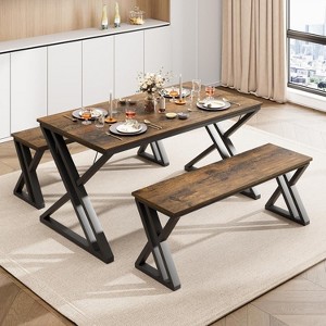 Jojoka Kitchen Dining Table Set for 4 with Benches, 44Inch Rectangular Modern MDF Table with X-Shaped Metal Frame, Space-Saving Design - 1 of 4