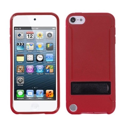 MYBAT For Apple iPod Touch 5th Gen/6th Gen Red Black Hard TPU Plastic Case w/stand