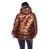 Plus Size Metallic Puffer Coat with Hoodie - White Mark - 3 of 4