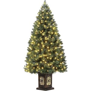 4.5 Ft Artificial Fiber Optic Christmas Tree,Pre-Lit Artificial Potted Xmas Tree with 300 Led Lights,8 Lighting Modes,Includes Antique Urn Base - 1 of 4