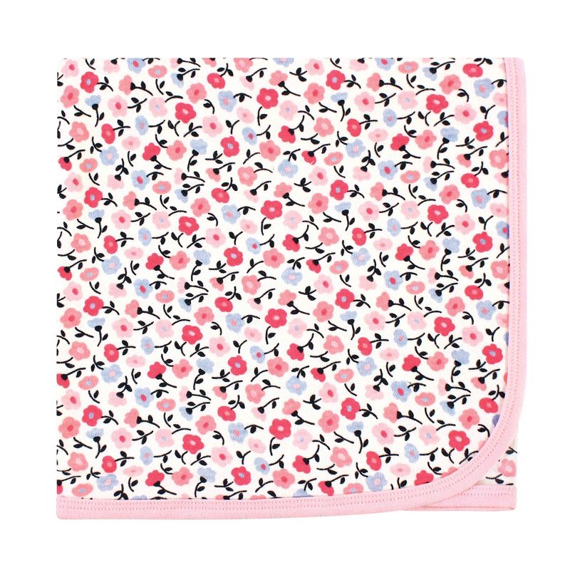 Touched by Nature Baby Girl Organic Cotton Swaddle Blanket and Headband or Cap, Ditsy Floral, One Size, 4 of 6