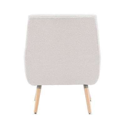 Natural Faux Sherpa Upholstered Accent Chair with Wood Legs