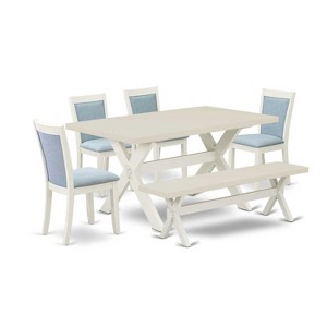 HomeStock 6-Piece Rectangle Wire Brushed Linen White Finish Solid Wood Top Dining Table with 1-Bench, 4-Chairs - 1 of 4