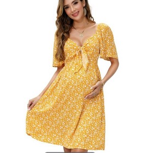 Maternity Front Knotted Knee Length Wrap Dress for Baby Shower - 1 of 1