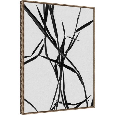 Grass Detail White Abstract Canvas Art with Bronze Frame