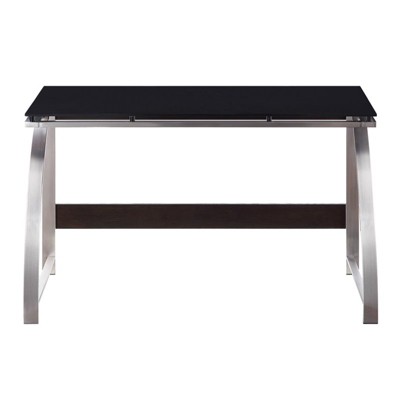 Espresso and Chrome 48" Contemporary Glass Top Writing Desk