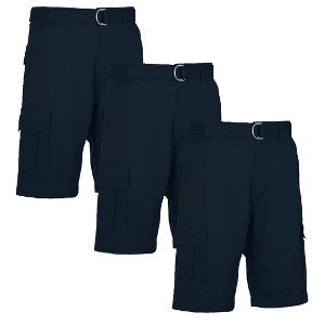 Blu Rock Men's Modern Fit  Cotton Flex Stretch Cargo Shorts With Belt- 3 Pack - 1 of 4
