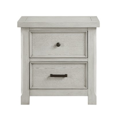 Vynxaria 1pc Classic Nightstand - Light Gray Finish, 2 Drawers (Ball Bearing Glides), Antique Black Knob/Pull, Wooden Bedroom Furniture