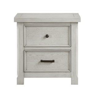 Vynxaria 1pc Classic Nightstand - Light Gray Finish, 2 Drawers (Ball Bearing Glides), Antique Black Knob/Pull, Wooden Bedroom Furniture - 1 of 4