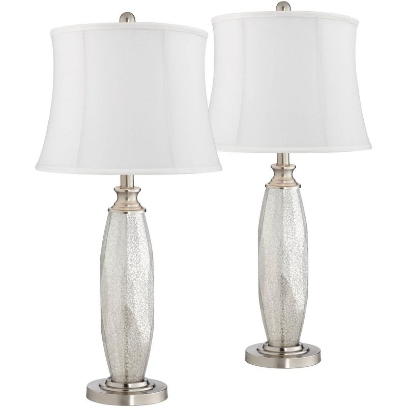 360 Lighting Carol 28" Tall Modern Country Cottage Table Lamps Set of 2 Silver Mercury Glass White Shade Living Room Bedroom Bedside Nightstand House, 1 of 6