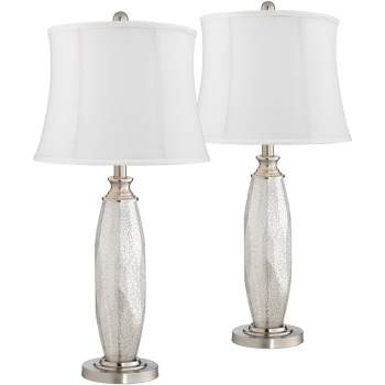 360 Lighting Carol 28" Tall Modern Country Cottage Table Lamps Set of 2 Silver Mercury Glass White Shade Living Room Bedroom Bedside Nightstand House