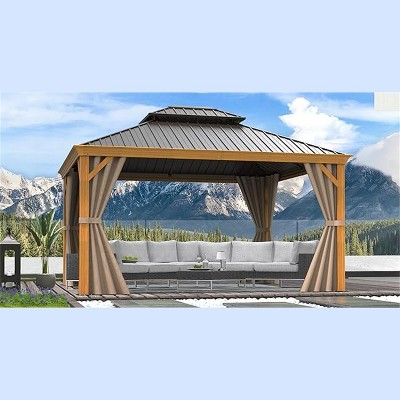 VisioGear 12'x14' Hardtop Outdoor Gazebo with Double Roof, Gazebo Pavilion for Patio and Backyard, Yellow, 166.56"*142.92"*120.98"