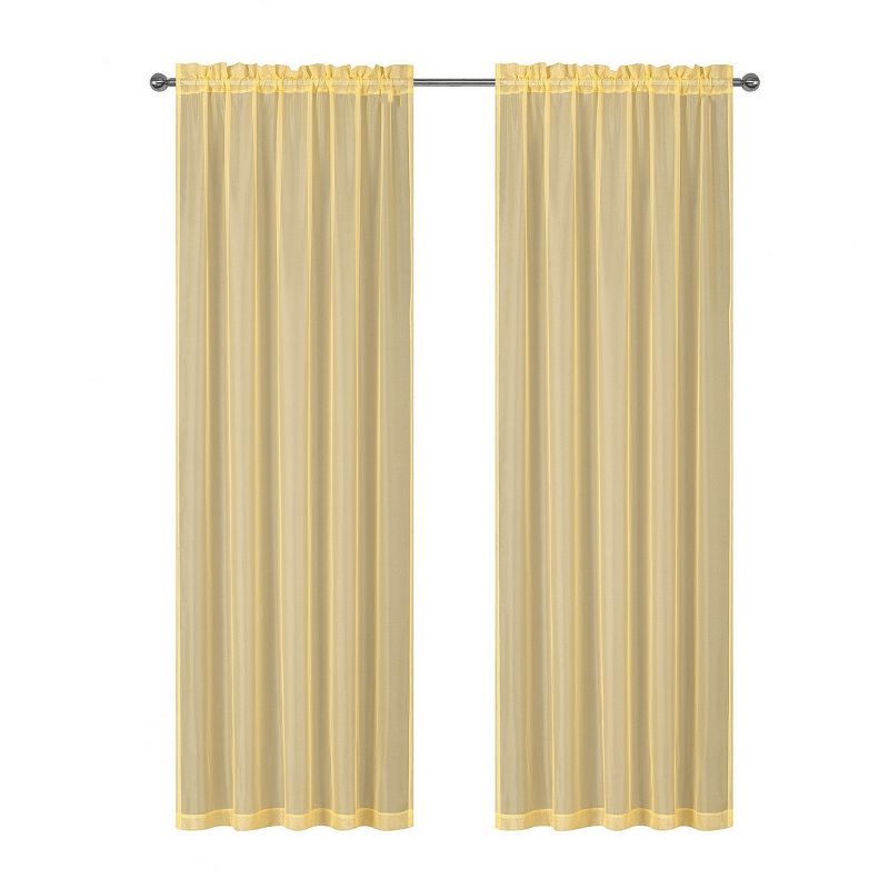 Kate Aurora Montauk Accents Ultra Lux 2 Piece Rod Pocket Gold Sheer Voile Window Curtain Panels - 84 in. Long, 3 of 4