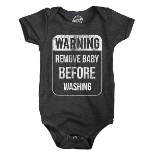Warning Remove Baby Before Washing Baby Bodysuit Funny Sarcastic Graphic Novelty Jumper For Infants - Crazy Dog Baby Bodysuit - 1 of 4