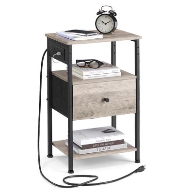 VASAGLE Nightstand with Charging Station, Side Table, End Table