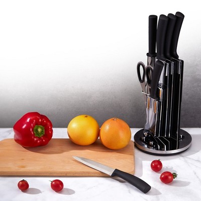 Cheer Collection 8 Piece Stainless Steel Kitchen Knife Set with Swivel Stand
