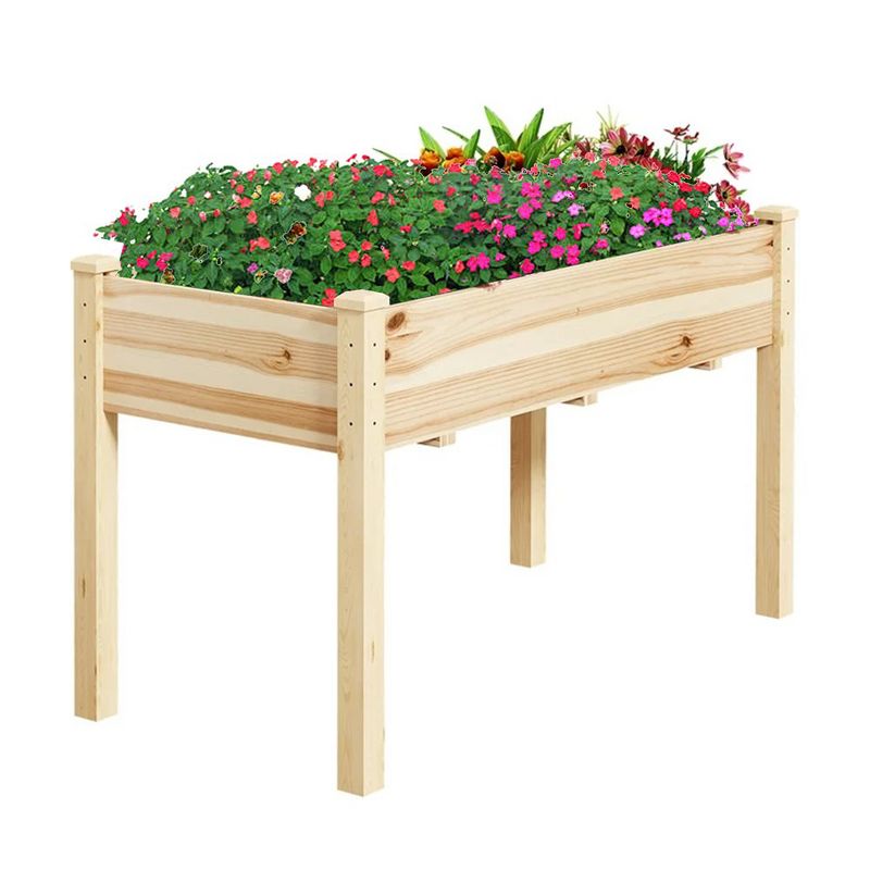 SUGIFT Raised Garden Beds for Outdoor Plants Wood Planter Box for Backyard, Patio - Natural, 1 of 7
