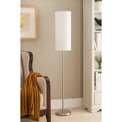 Kings Brand Furniture Kinston Metal Floor Lamp with White Fabric Lamp Shade, Brushed Nickel