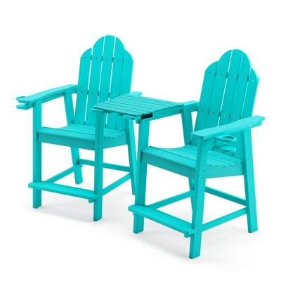 2pcs Adirondack Chair with Removable Tray, Poly Adirondack Chair Bar Stool with Cup Holder, 25.6" Weather Resistant Lifeguard Chair for Balcony,Deck