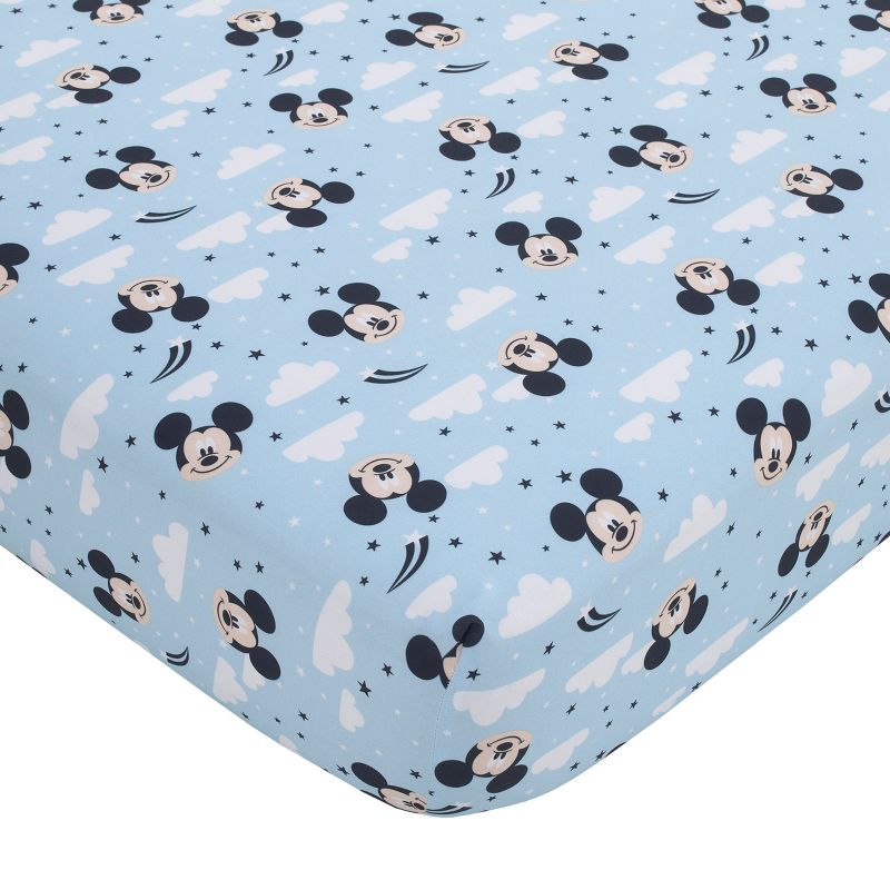 Disney Mickey Mouse Little Star Blue, Navy and White Cloud Moon and Stars 3 Piece Nursery Crib Bedding Set, 3 of 8