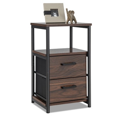 Tangkula Nightstand Bedside End Table With 2 Fabric Drawers Storage ...