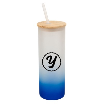 Elanze Designs Y Monogram Letter Initial Rope Circle Wrap-Around Design 25 Ounce Frosted Gradient Glass On-The-Go Coffee Travel Skinny Tumbler Mug