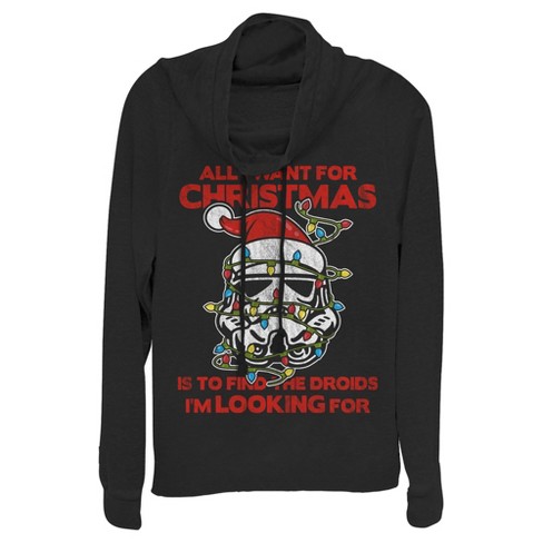 Juniors Womens Star Wars Find Droids for Christmas Cowl Neck Sweatshirt - image 1 of 3