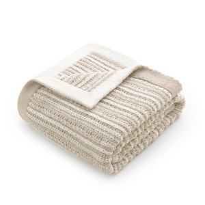 Amelie Home Chenille Knit Throw Blanket, Striped Cozy Decorative Throw for Sofa, Bed & Living Room - 1 of 4