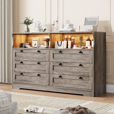 TackView Dresser for Bedroom, Large Wooden Dresser with 6 Drawer, 55 Inch Tv Stand Dressers for Bedroom