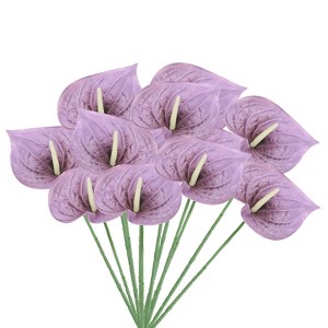 Unique Bargains Artificial Anthurium Lily Flowers for Home Decor 10 Pcs - 1 of 4