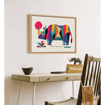 Colorful Rhinoceros Canvas Print with Natural Frame, 27" x 22"