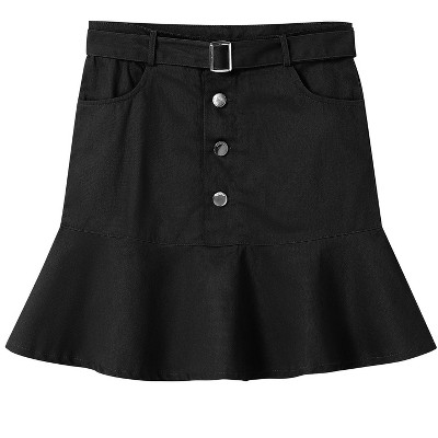 Girls Cute Ruffle Skirt with Belt Button Elastic Waist Knee Length