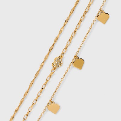 Hearts Chain Anklet Set 3pc - Wild Fable&#8482; Gold