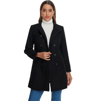 Allegra K Women's Winter Double Breasted Stand Collar Side Pocket Vintage Pea Coats
