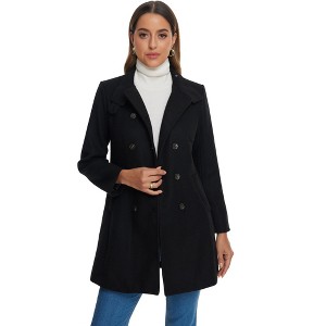 Allegra K Women's Winter Double Breasted Stand Collar Side Pocket Vintage Pea Coats - 1 of 4