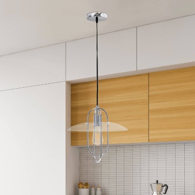 Sleek Chrome Elongated Metal Pendant with Clear Glass Shade
