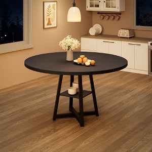 47Inch Round Dining Table, Round Dinner Table for 4, Industrial Kitchen Table w/ Wooden Top & Metal Base for Dining Room, Living Room(Only Table) - 1 of 4